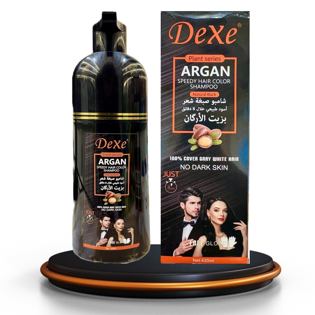 DeXe Argan Speedy Hair Color Shampoo โ Natural Black | 100% Grey Coverage in 8 Minutes | 420ml