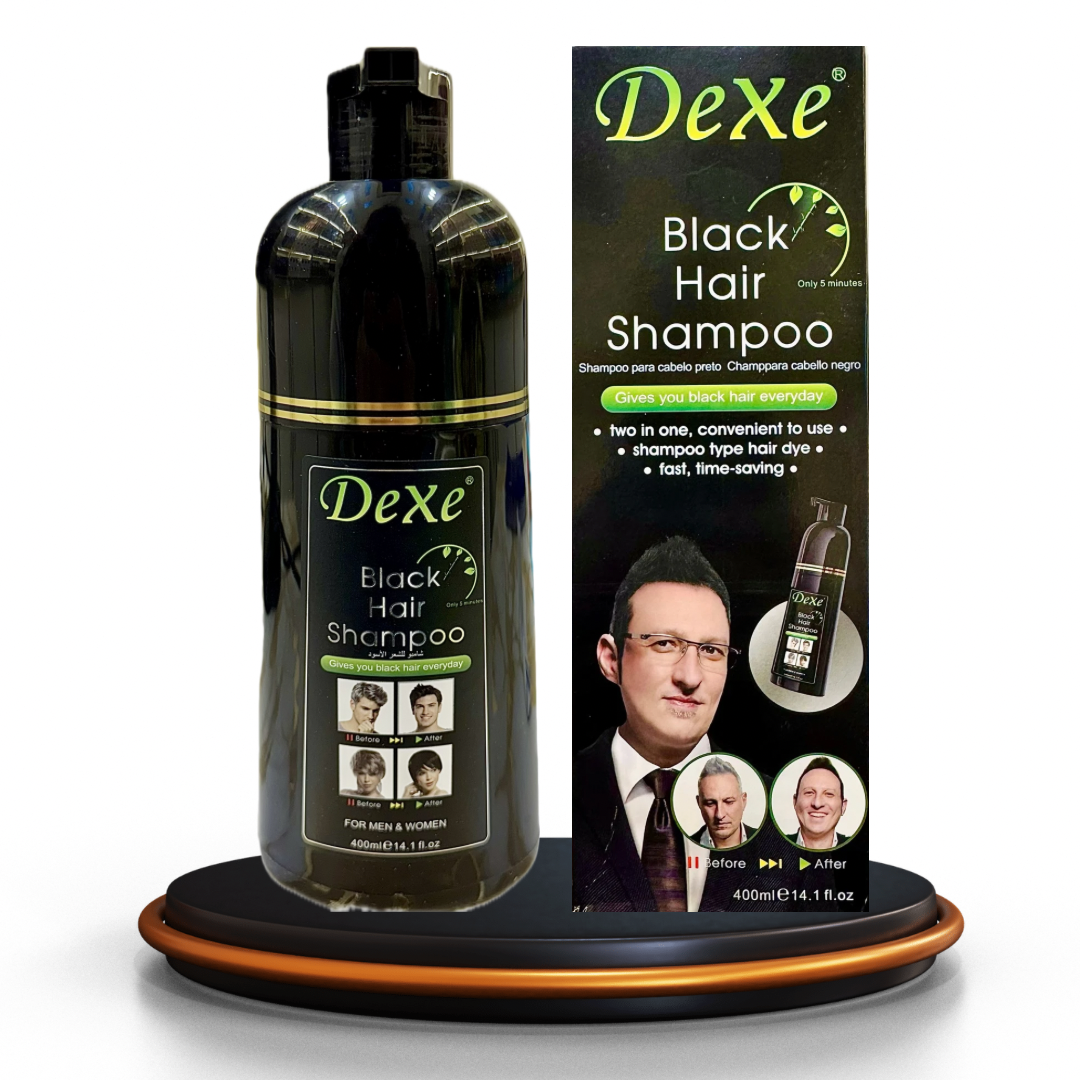 DeXe Black Hair Shampoo – 2-in-1 Hair Dye & Cleanser | Instant Black Hair in 5 Minutes | 400ml